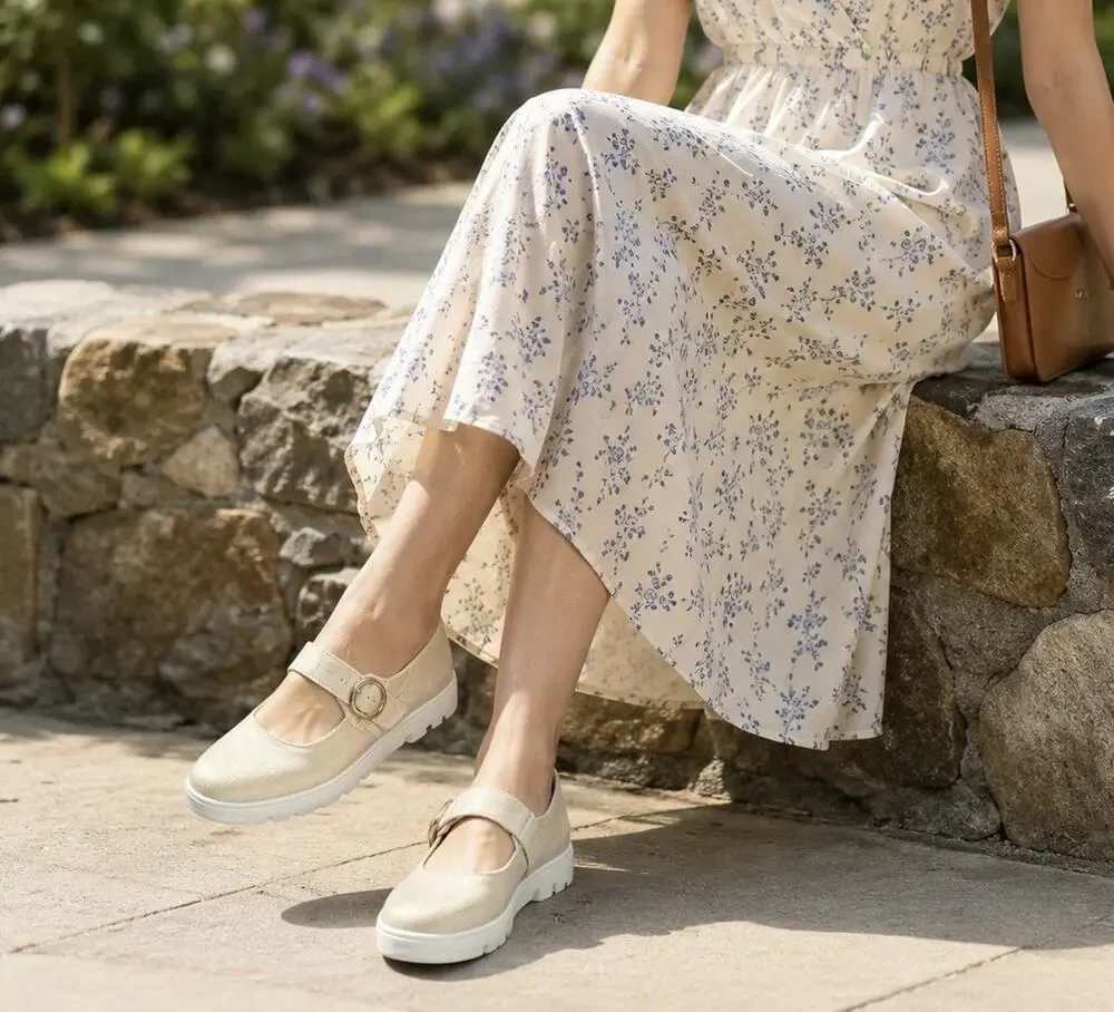 Skechers BOBS Arch Comfort Sunfest Easy Charm Mary Jane Women’s 6 Natural